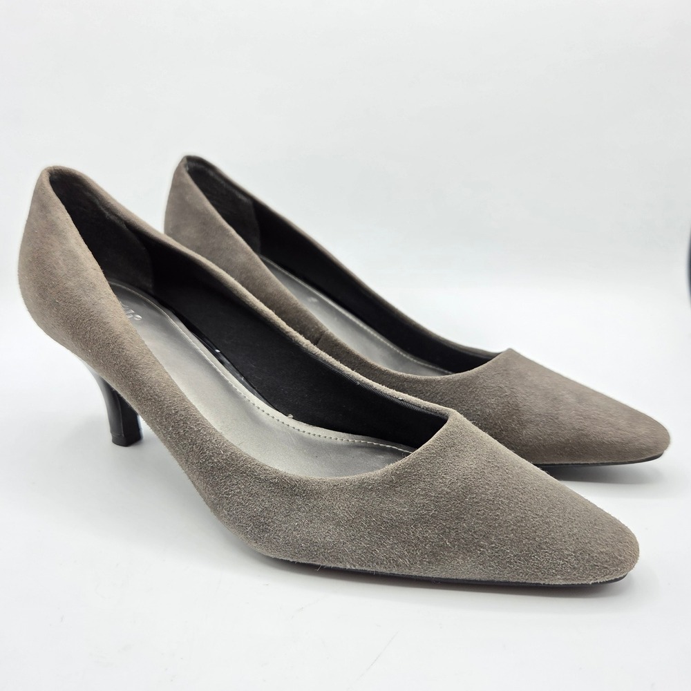 East 5th Women Taupe Grey Suede Pointed Toe Kitten Heel Pumps Size 7.5 M